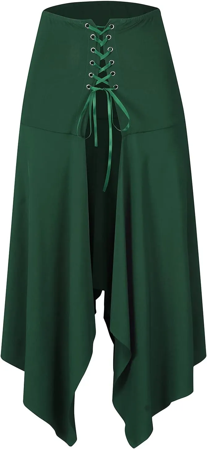 2025 Halloween Goth High Waisted Long Skirts for Women Trendy Asymmetrical High Split Skirts Hem Ruched Flowy Skirt