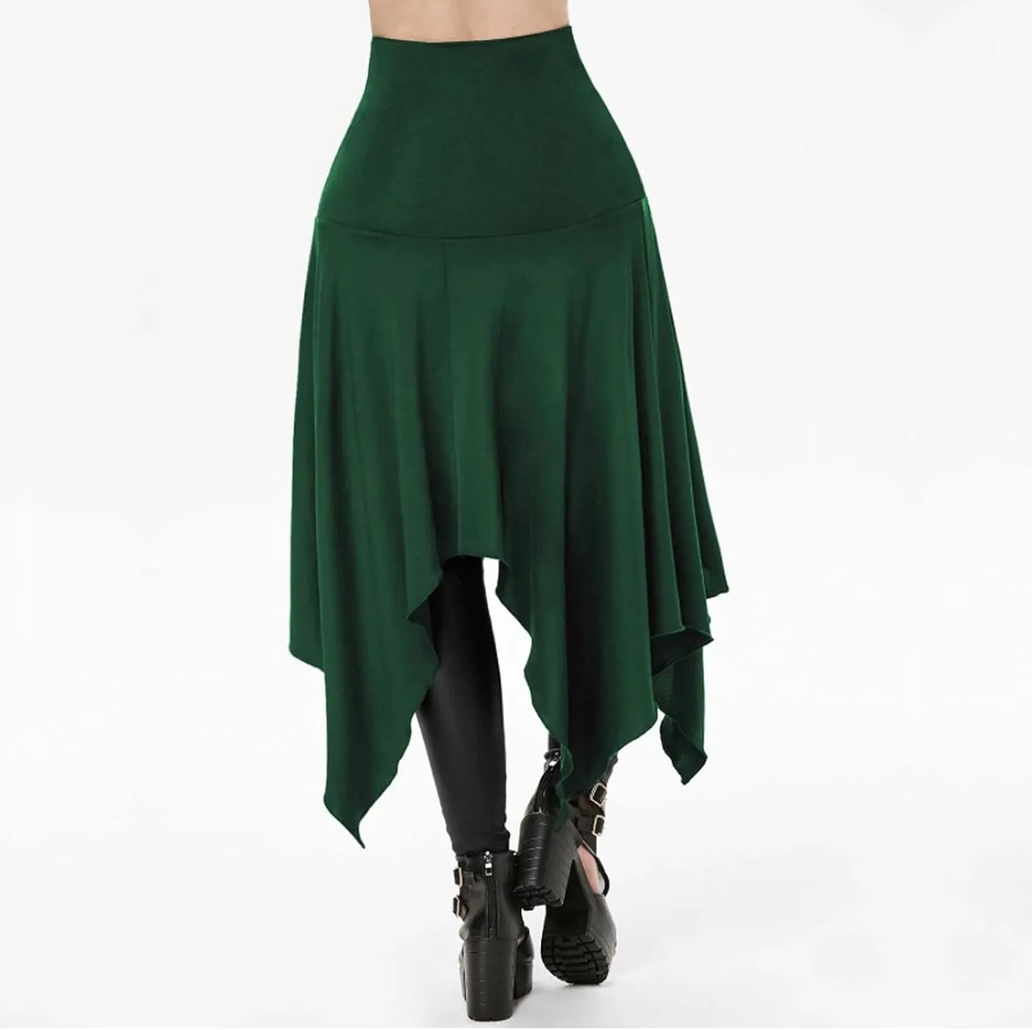 2025 Halloween Goth High Waisted Long Skirts for Women Trendy Asymmetrical High Split Skirts Hem Ruched Flowy Skirt