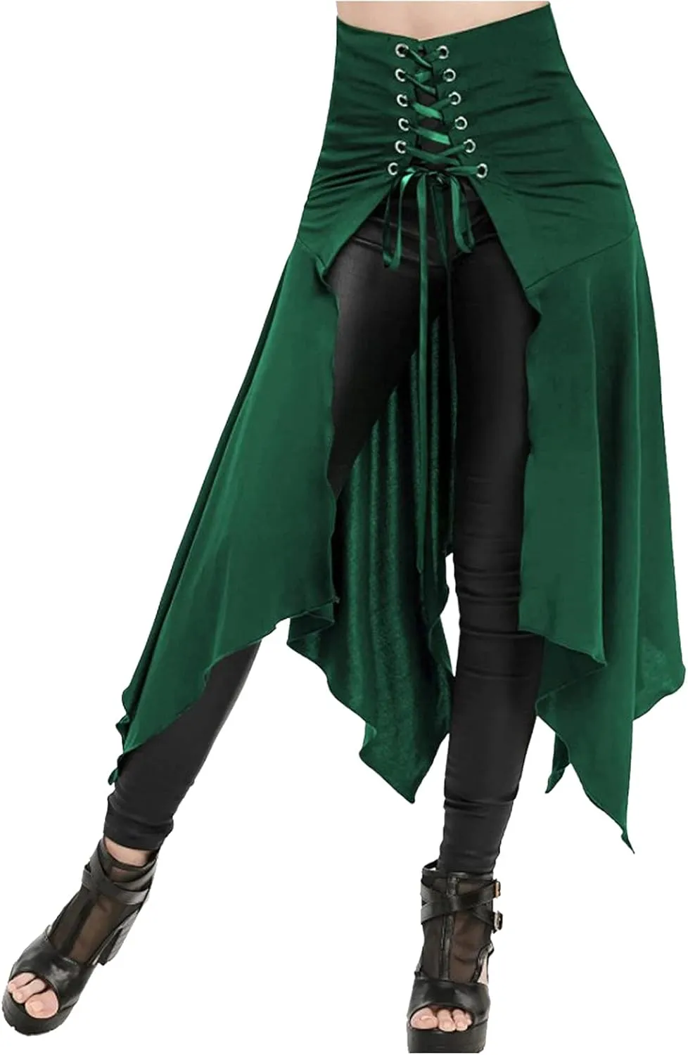 2025 Halloween Goth High Waisted Long Skirts for Women Trendy Asymmetrical High Split Skirts Hem Ruched Flowy Skirt