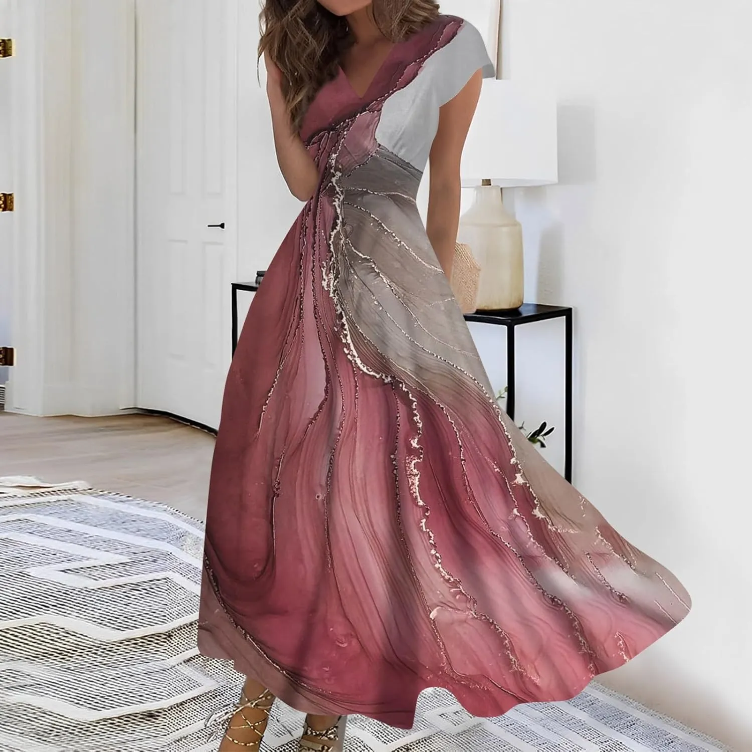 Azeralia Summer Dresses for Women 2024 Short Sleeve Dresses for Women 2024 Elegant Wedding Guest Dress Party Dress for Women