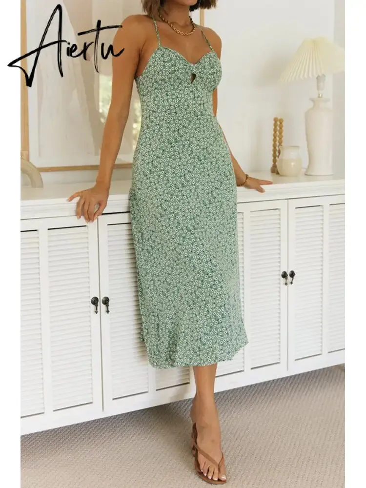 Backless Criss-cross Lace Up Halter Sleeveless Blue Summer Dress Sexy Maxi Elegant Party Beach Sleeveless Sundress Green Cotton