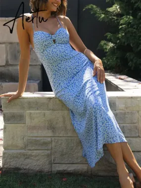 Backless Criss-cross Lace Up Halter Sleeveless Blue Summer Dress Sexy Maxi Elegant Party Beach Sleeveless Sundress Green Cotton