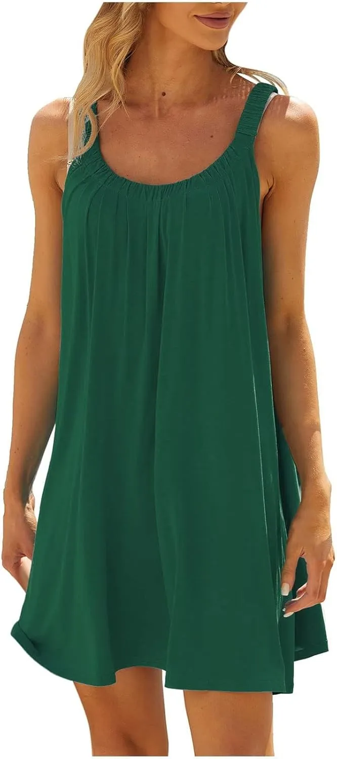 Beach Dresses for Women Sleeveless Bikini Beachwear Coverups Casual Vacation Short Summer Tshirt Tank Sundresses