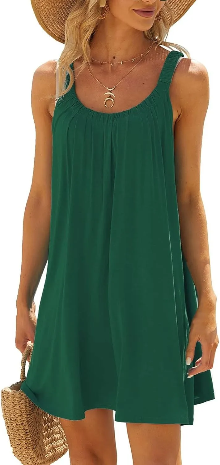 Beach Dresses for Women Sleeveless Bikini Beachwear Coverups Casual Vacation Short Summer Tshirt Tank Sundresses