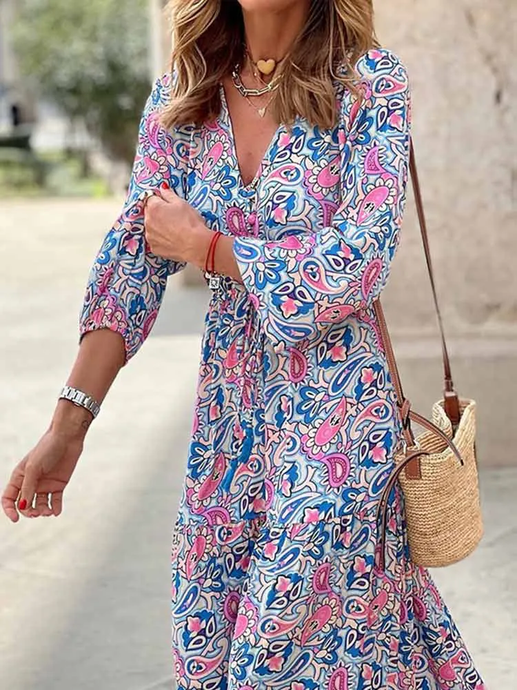 BerriesJam - Boho Retro Printed Beach Elegant Sundress