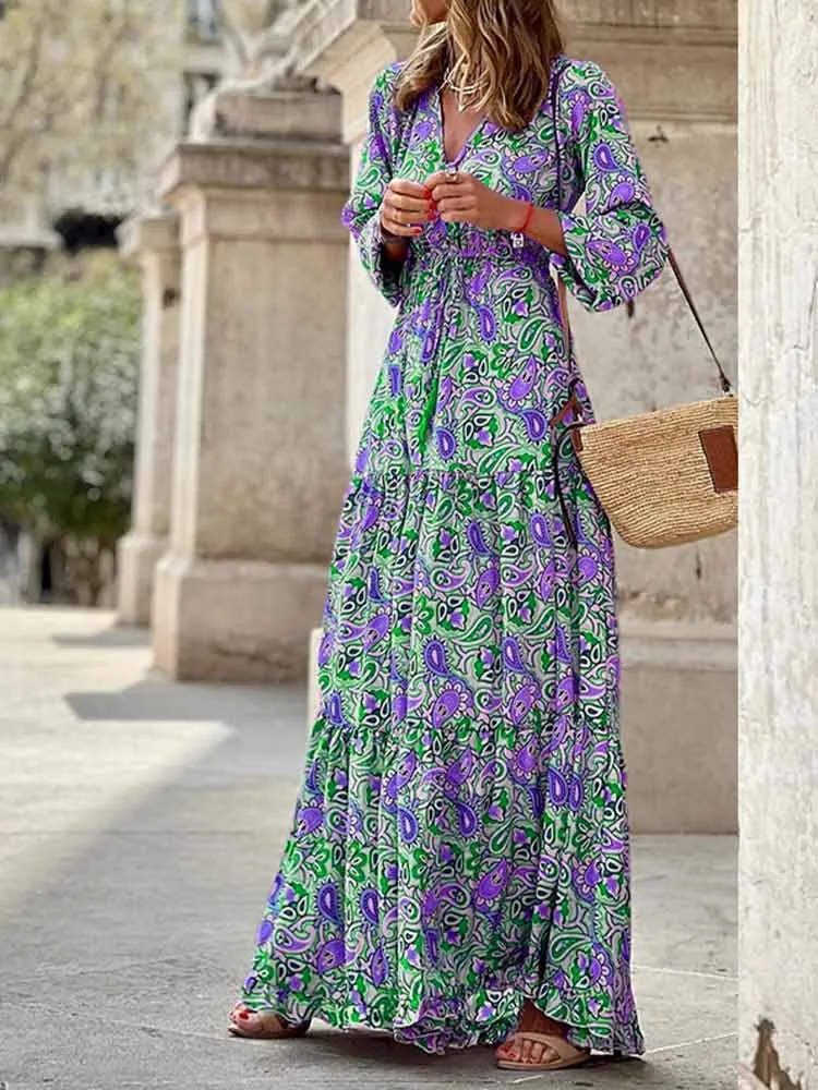 BerriesJam - Boho Retro Printed Beach Elegant Sundress