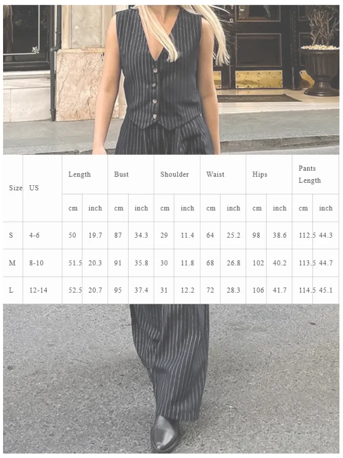 Black and White Striped Sleeveless Vest and Trousers Suits