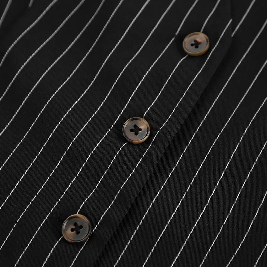 Black and White Striped Sleeveless Vest and Trousers Suits