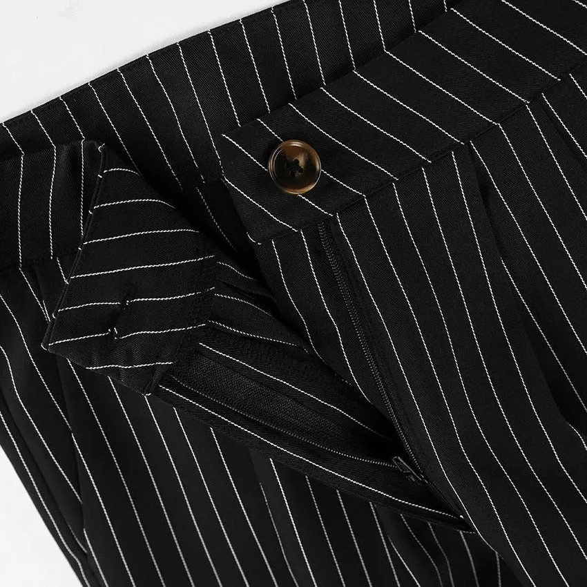 Black and White Striped Sleeveless Vest and Trousers Suits