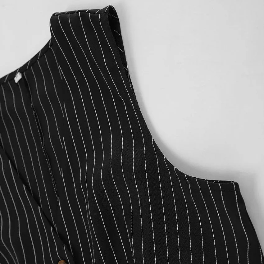 Black and White Striped Sleeveless Vest and Trousers Suits