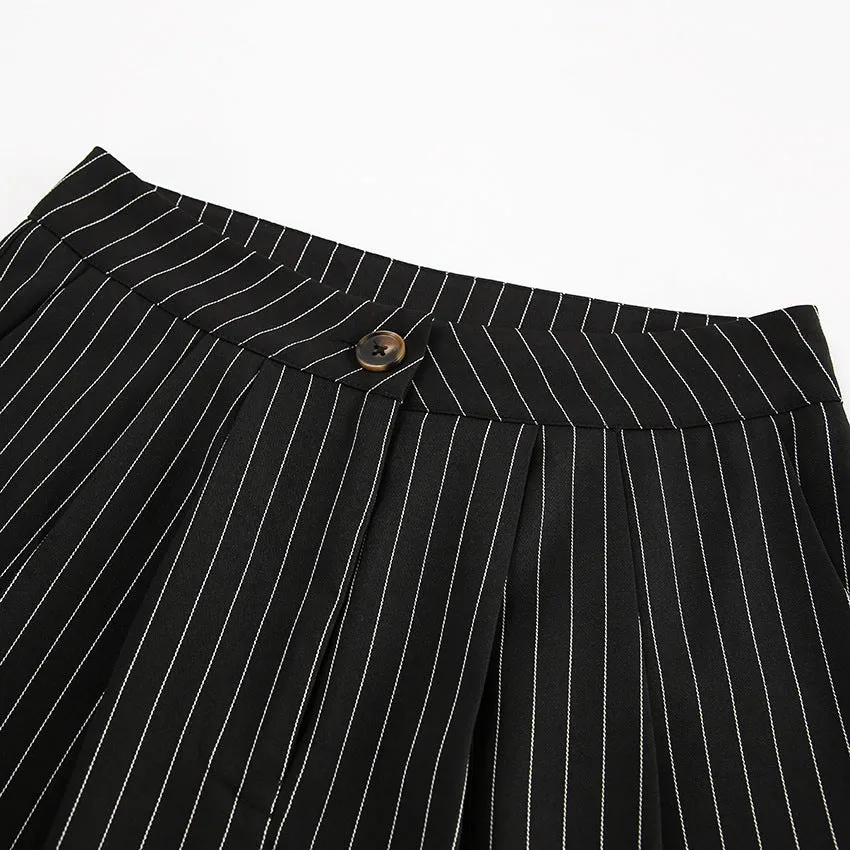 Black and White Striped Sleeveless Vest and Trousers Suits