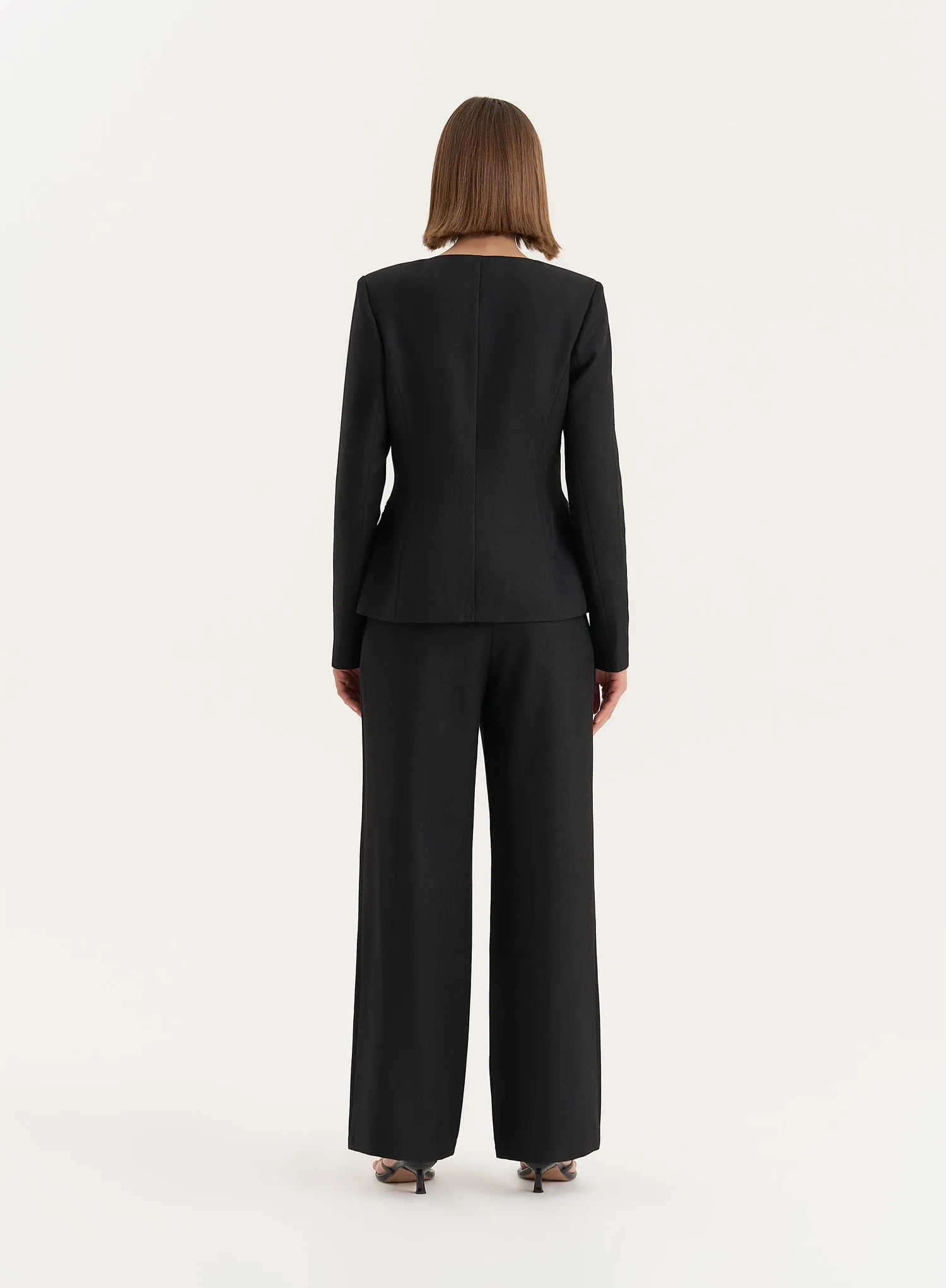 Black Tailored Gold Button Front Split Blazer- Polly