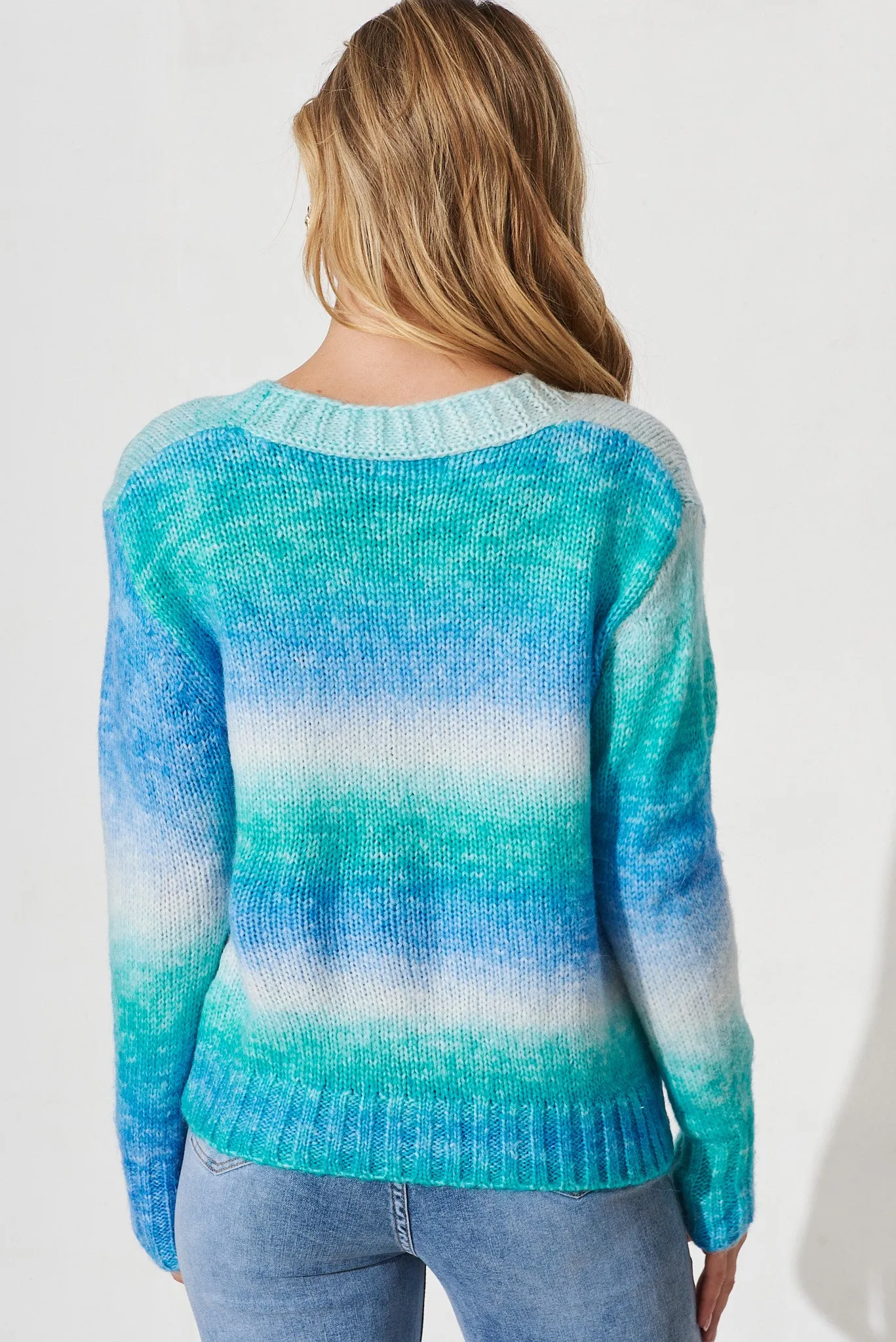 Bluestar Knit Cardigan In Mint With Blue Wool Blend