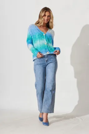 Bluestar Knit Cardigan In Mint With Blue Wool Blend