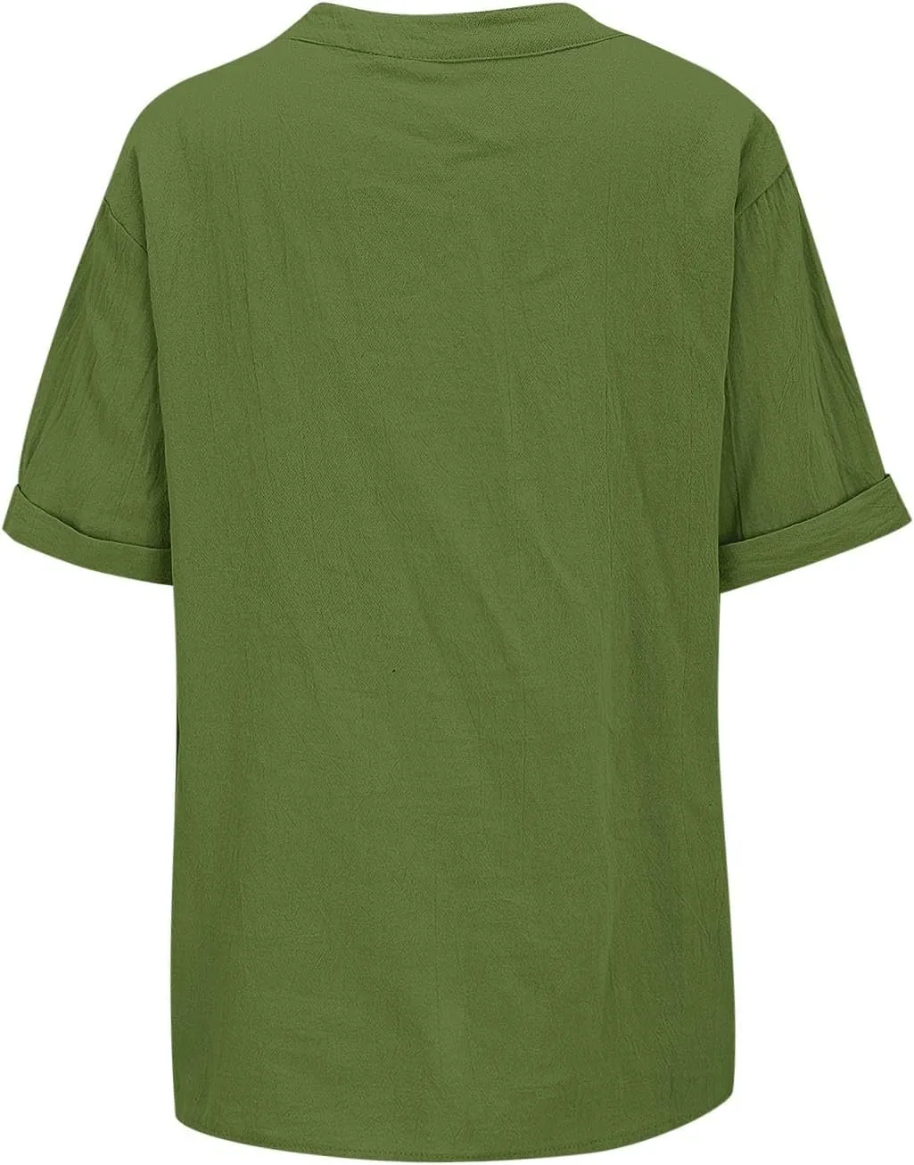 Button Cotton Linen Shirt - Women's 3/4 Sleeve Tee Solid Color Lightweight Breathable Tops for Vacation
