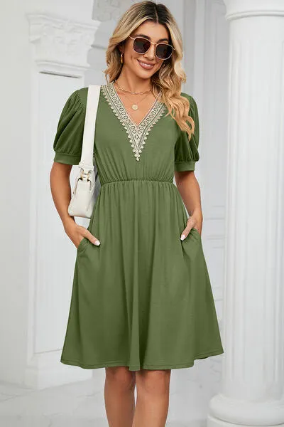 Calipso V-Neck Puff Sleeve Dress | 8 Colors