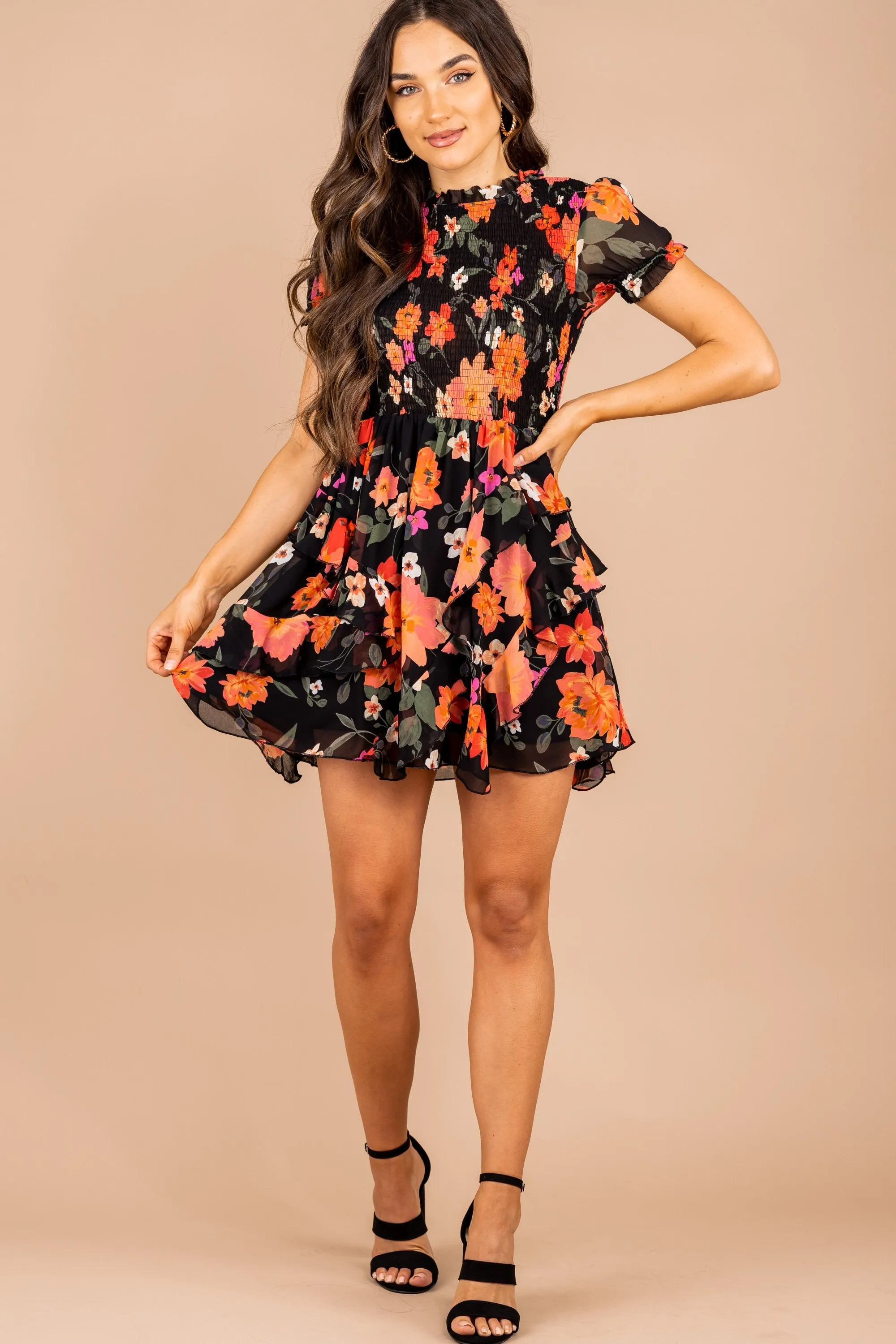 Can't Slow Down Black Floral Dress