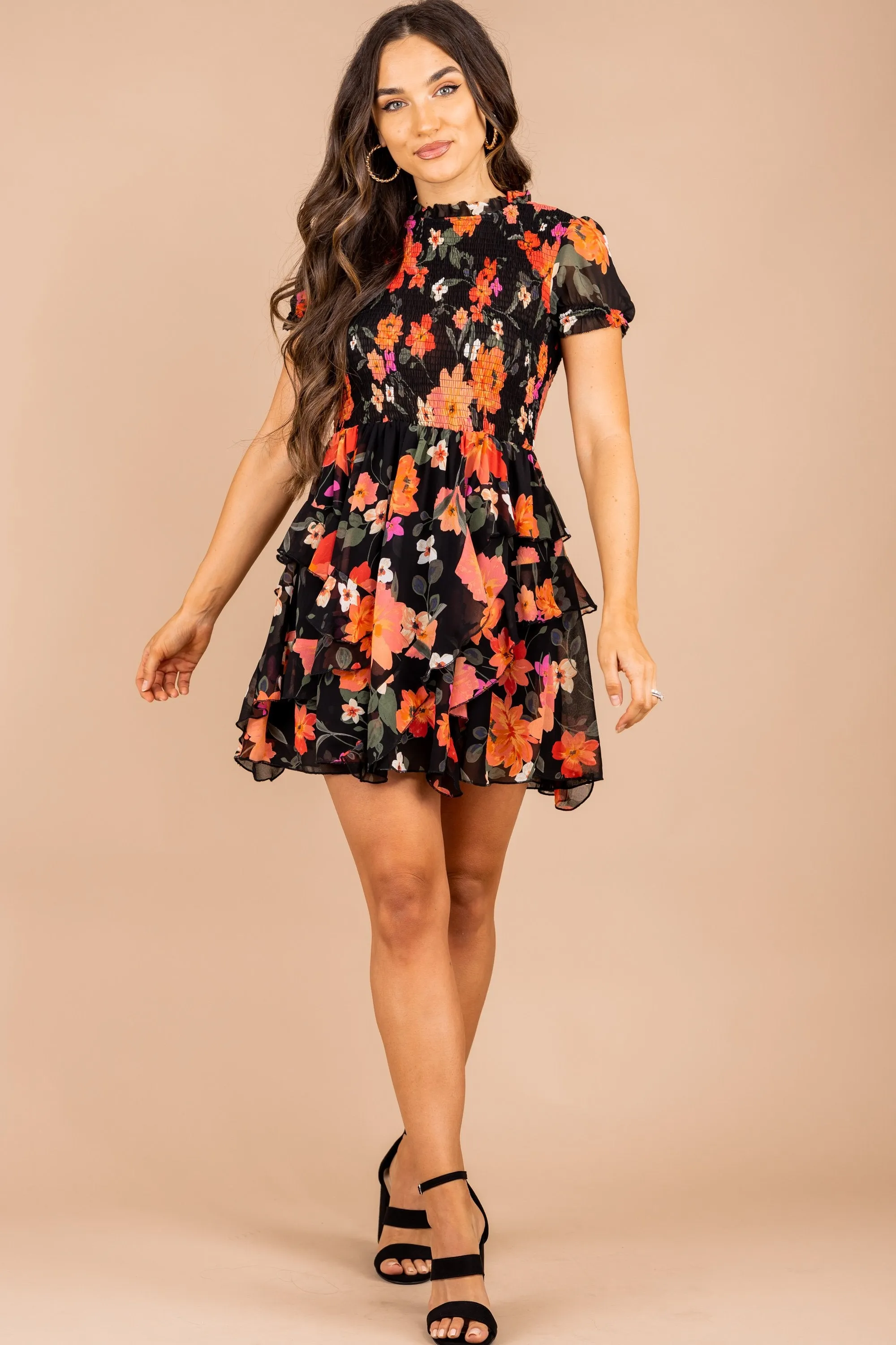 Can't Slow Down Black Floral Dress