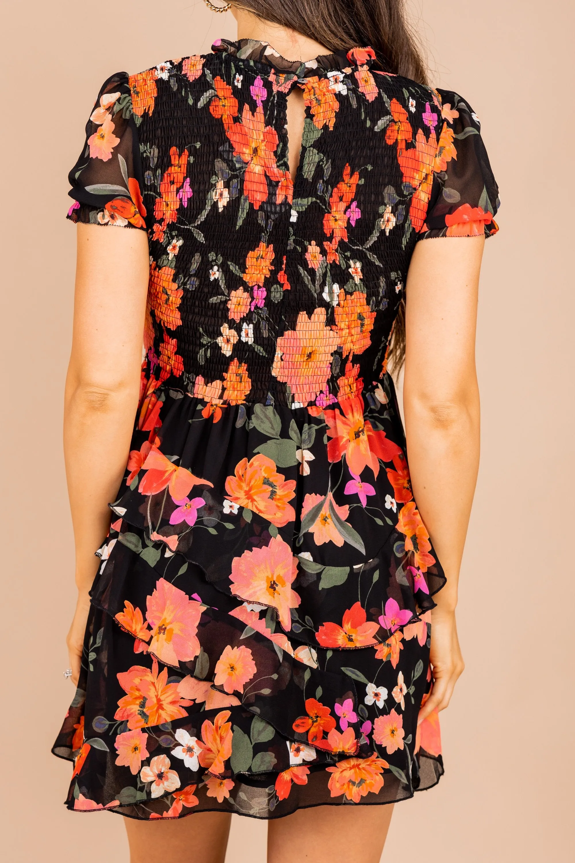 Can't Slow Down Black Floral Dress