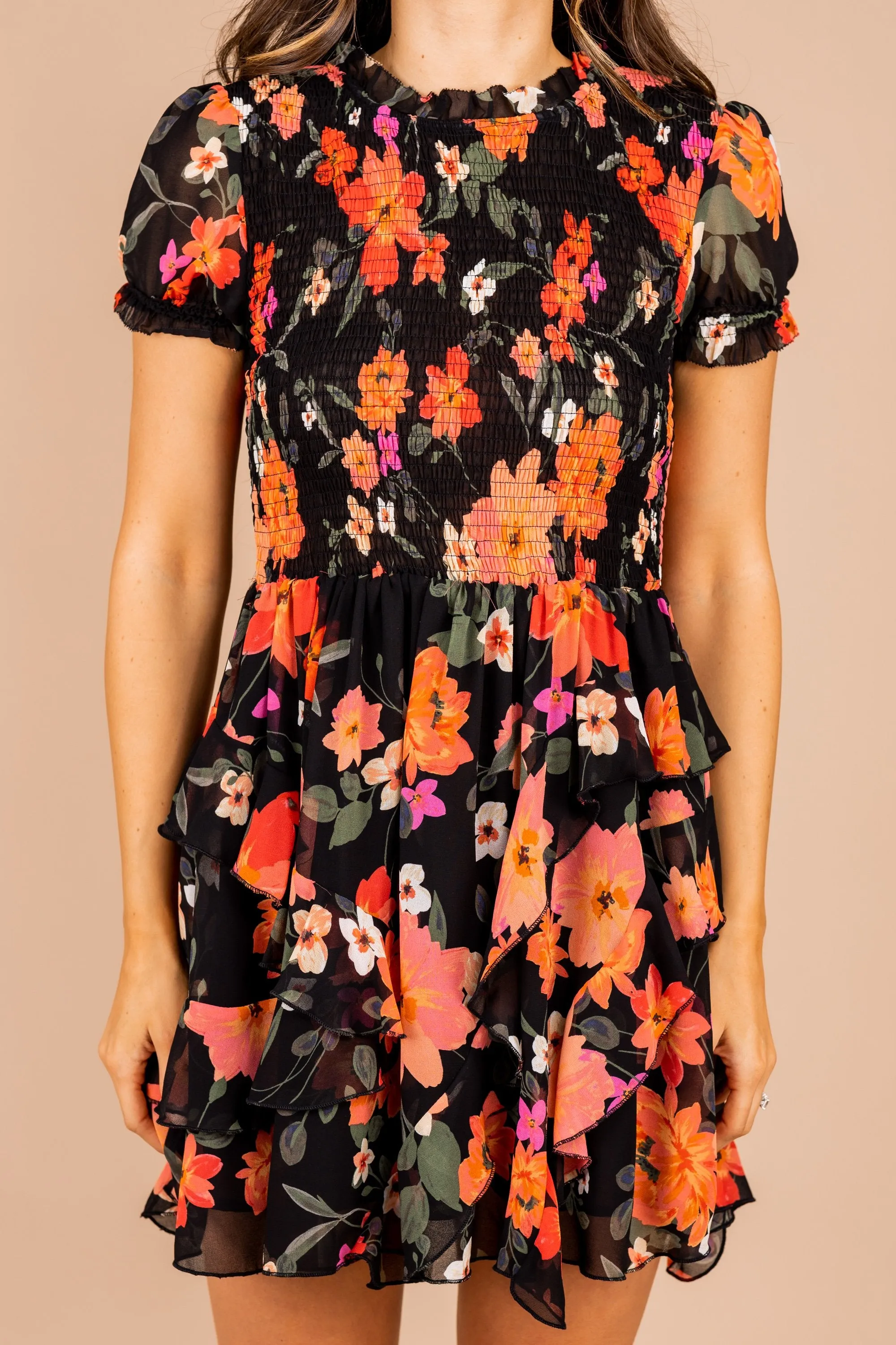 Can't Slow Down Black Floral Dress