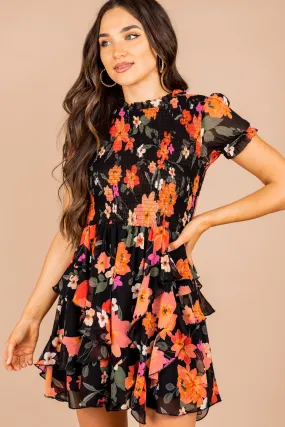 Can't Slow Down Black Floral Dress