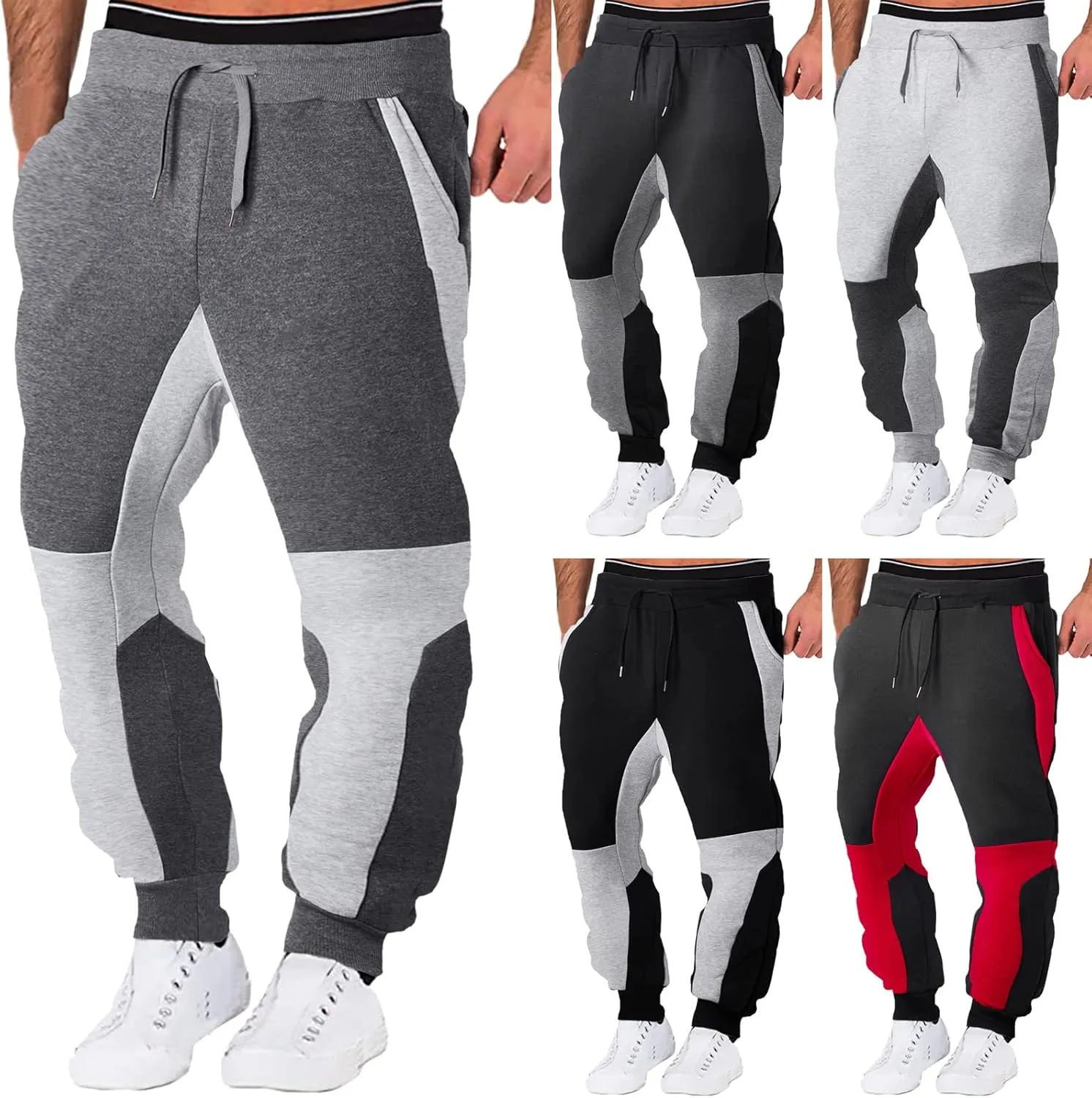 Cargo Sweatpants for Men Baggy Joggers Warm Fleece Heavyweight Gym Athletic Running Track 5 Pocket Winter Sweat Pants