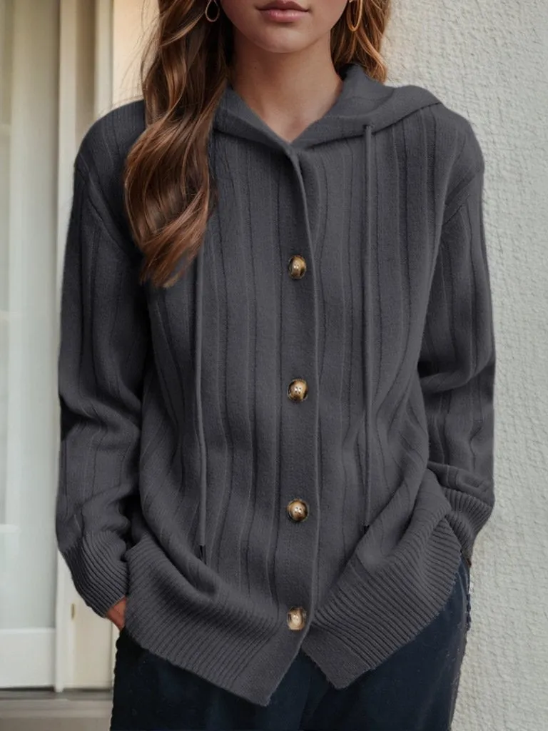Casual Hooded Thick Ribbed Knited Cardigan Jacket