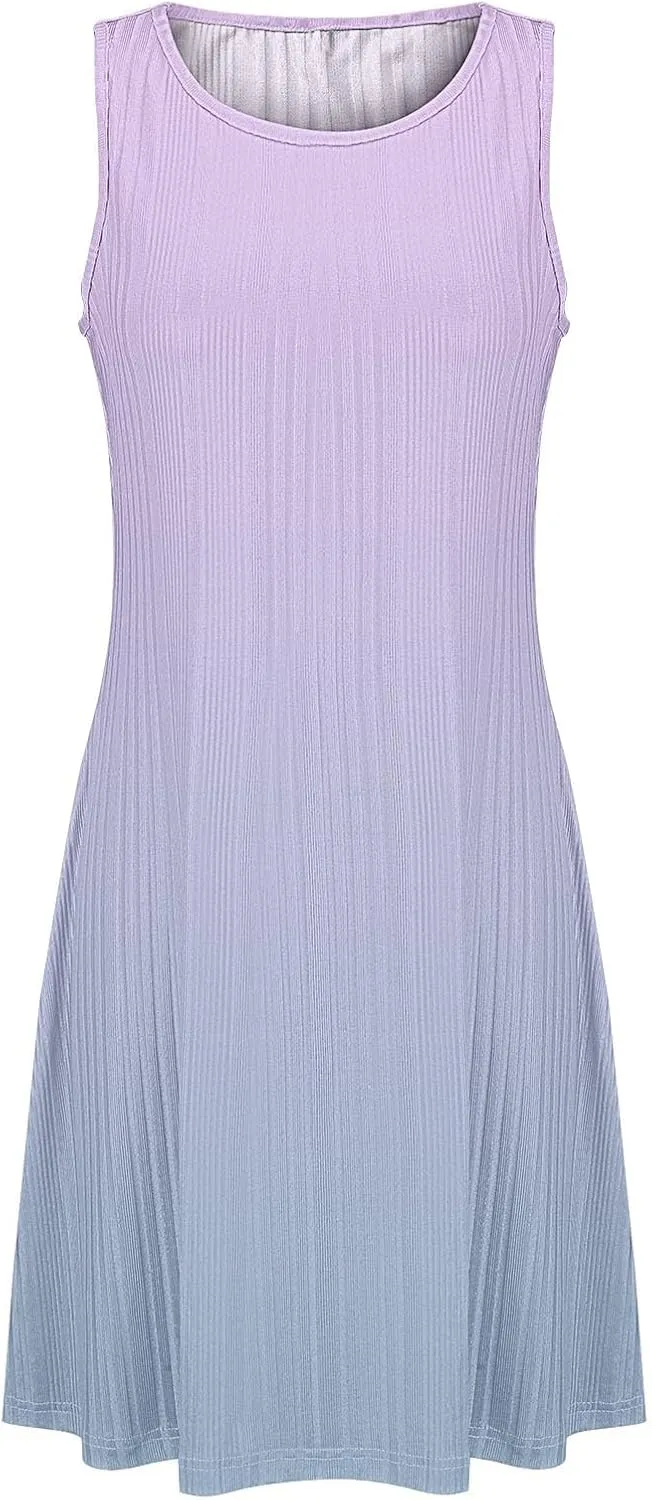 Casual Summer Dresses for Women 2025,Womens Gradient Color Sleeveless Mini Dress Crewneck Loose Tank A Line Beach Dress