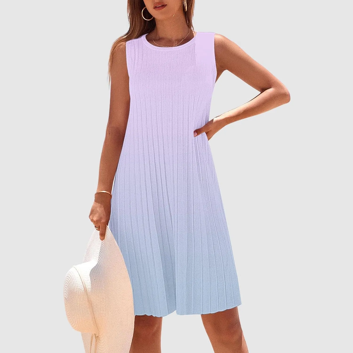 Casual Summer Dresses for Women 2025,Womens Gradient Color Sleeveless Mini Dress Crewneck Loose Tank A Line Beach Dress