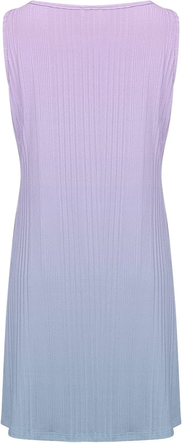 Casual Summer Dresses for Women 2025,Womens Gradient Color Sleeveless Mini Dress Crewneck Loose Tank A Line Beach Dress