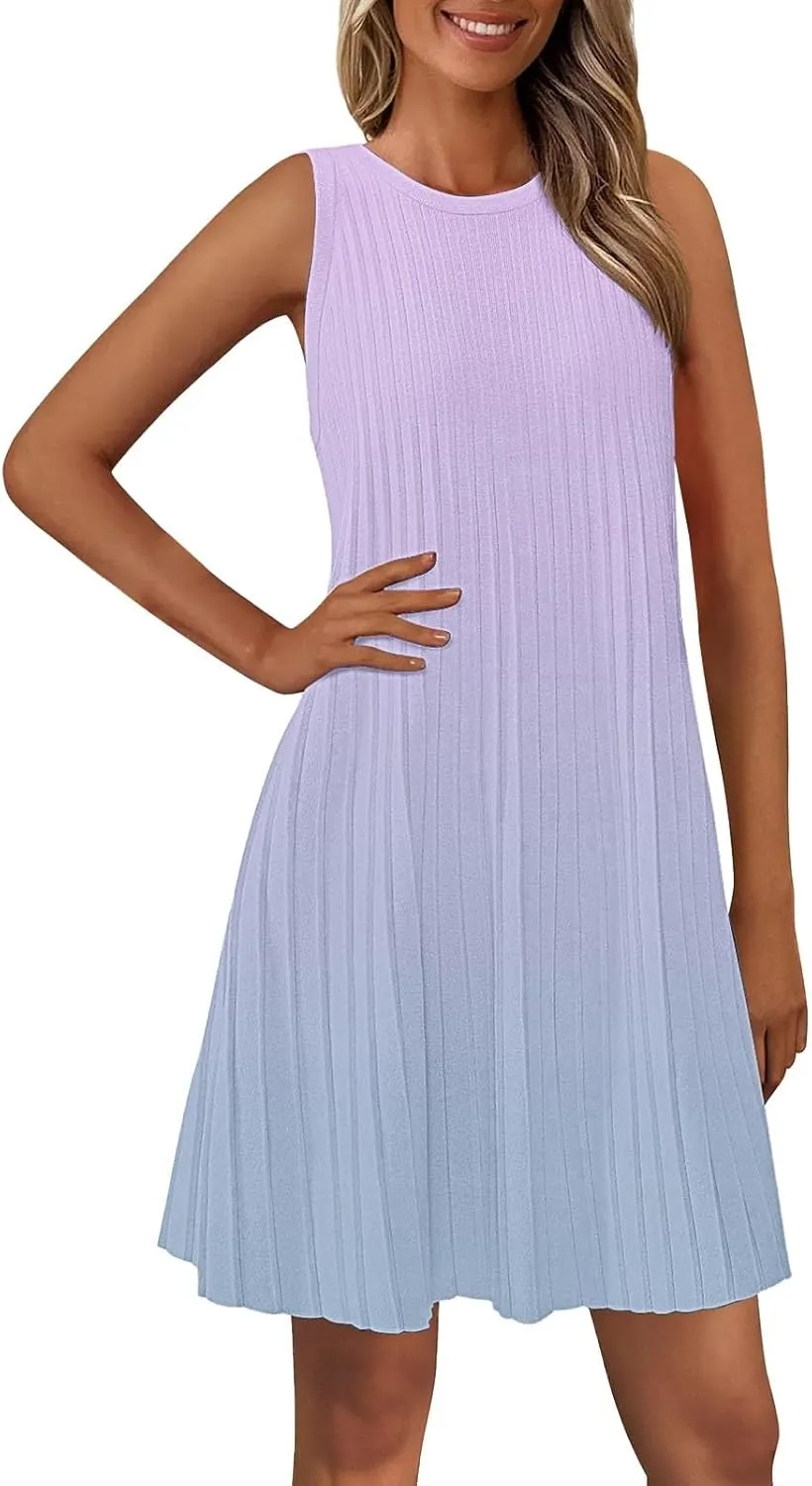 Casual Summer Dresses for Women 2025,Womens Gradient Color Sleeveless Mini Dress Crewneck Loose Tank A Line Beach Dress