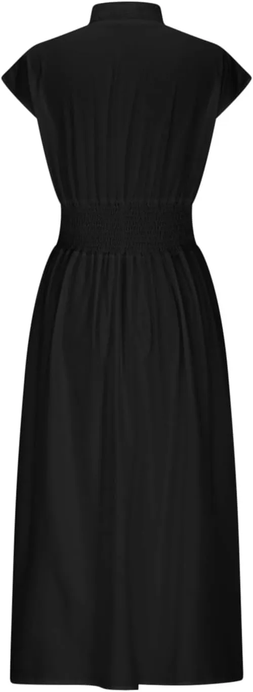 Casual Summer Dresses for Women 2025,Women's Summer Casual V Neck Cap Sleeve Dress Smocked Elastic Waist Midi Dresses