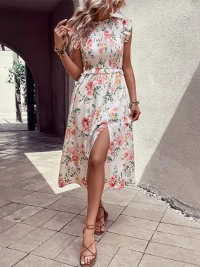 Chic White Floral Ruffled Sleeveless Dress - Perfect for Summer Outings