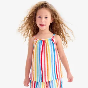Clearance kids cotton gauze tank in bright rainbow stripe