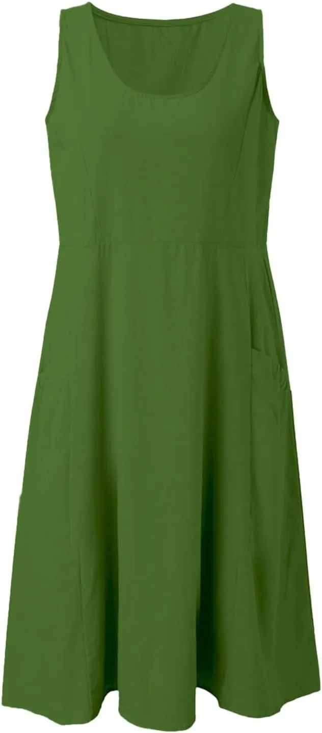 Cotton Linen Maxi Dress for Women 2025 Summer Dresses Boho Casual Beach Sleeveless Maxi Sundresses with Pockets