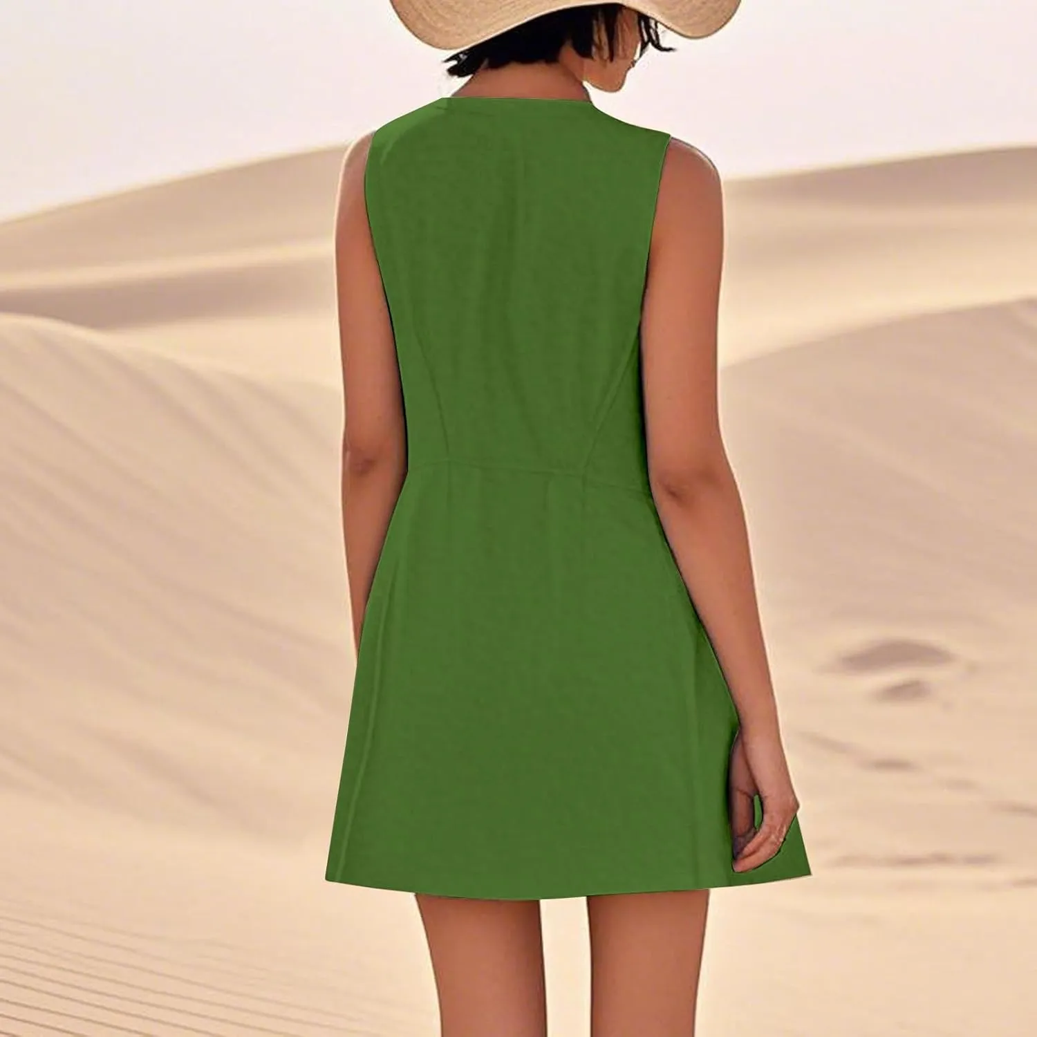 Cotton Linen Maxi Dress for Women 2025 Summer Dresses Boho Casual Beach Sleeveless Maxi Sundresses with Pockets