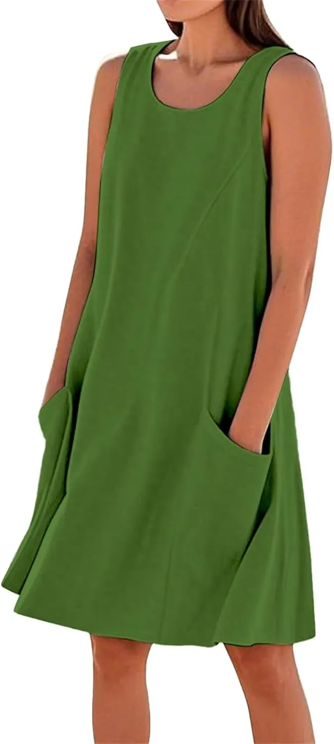 Cotton Linen Maxi Dress for Women 2025 Summer Dresses Boho Casual Beach Sleeveless Maxi Sundresses with Pockets