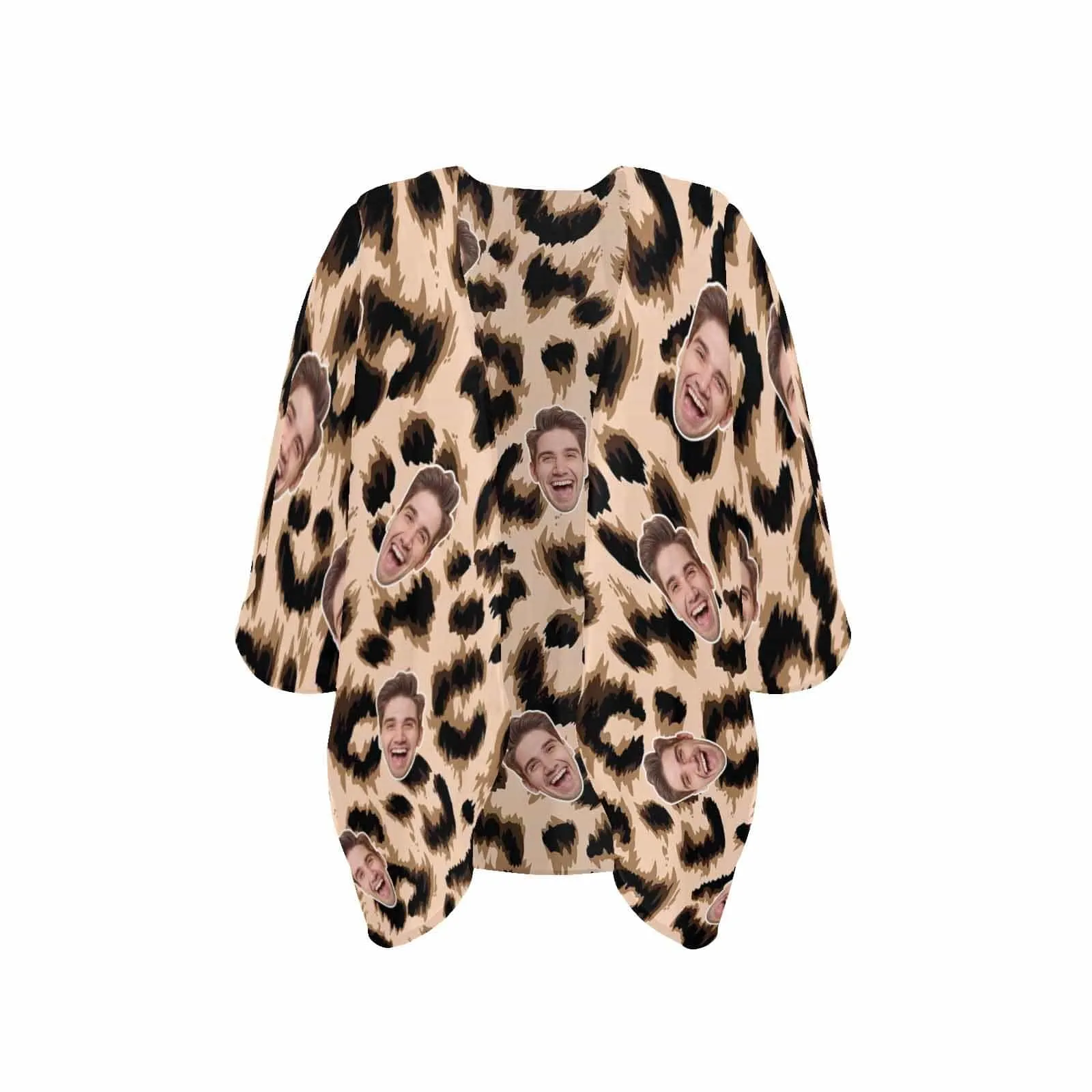 Custom Face Leopard Print Personalized Women's Kimono Chiffon Cover Up