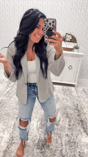 Doe & Rae Heather Gray Ribbed Blazer
