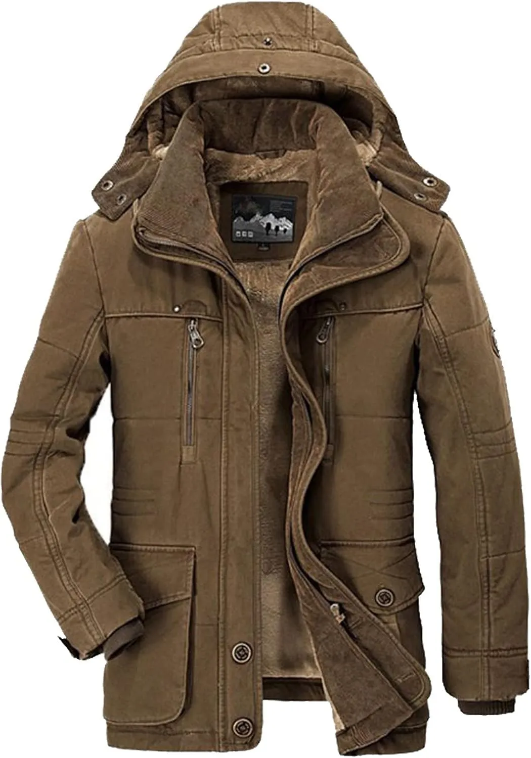 DuDubaby Vintage Jacket for Mens Men's Winter Hooded Windproof Solid Long Sleeve Soft Coat Jacket