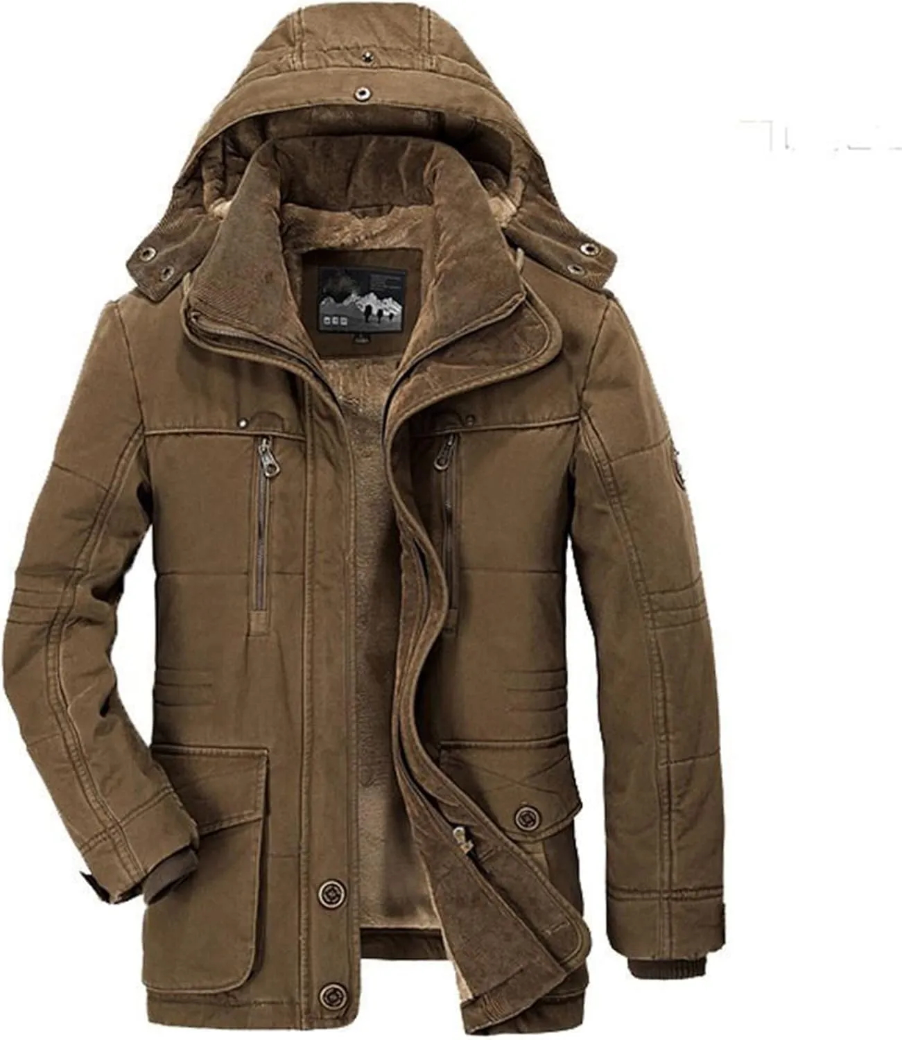 DuDubaby Vintage Jacket for Mens Men's Winter Hooded Windproof Solid Long Sleeve Soft Coat Jacket