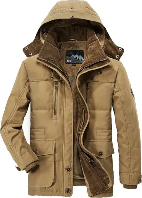 DuDubaby Vintage Jacket for Mens Men's Winter Hooded Windproof Solid Long Sleeve Soft Coat Jacket