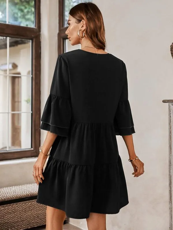 Effortlessly Elegant V-Neck Loose-Fit Dress for Every Occasion