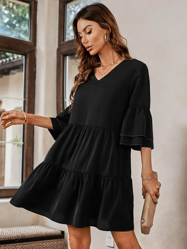 Effortlessly Elegant V-Neck Loose-Fit Dress for Every Occasion