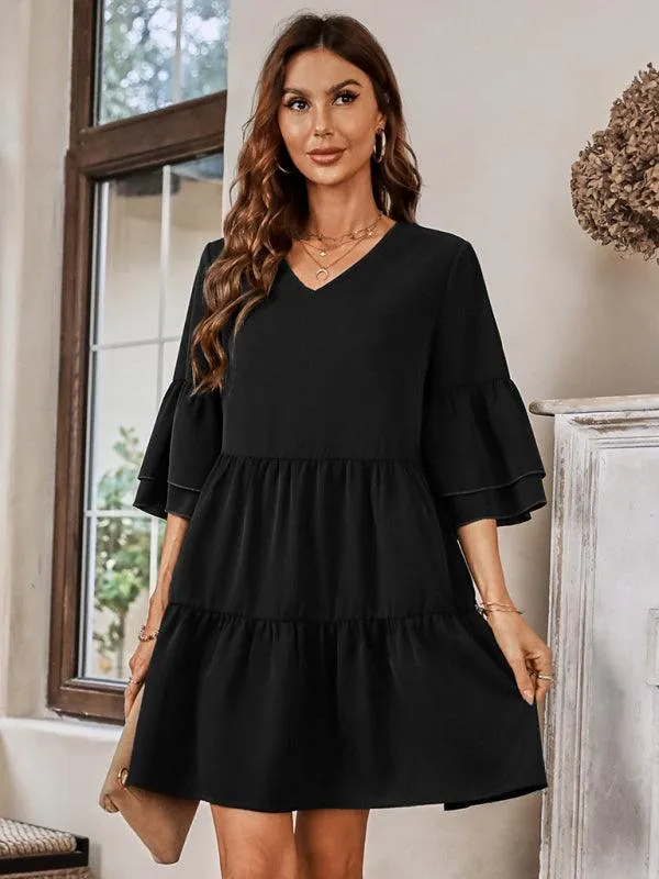 Effortlessly Elegant V-Neck Loose-Fit Dress for Every Occasion