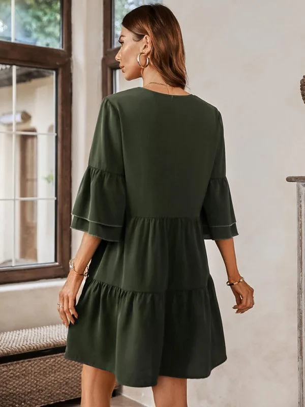 Effortlessly Elegant V-Neck Loose-Fit Dress for Every Occasion