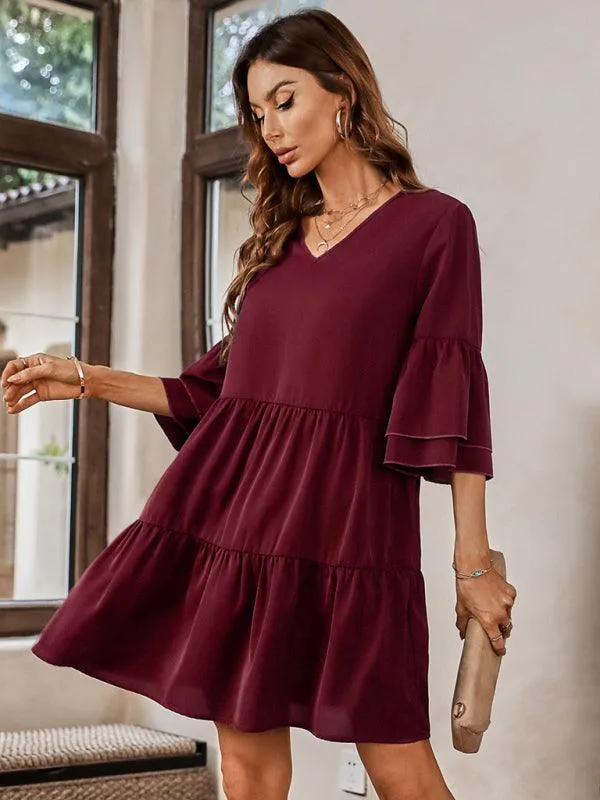 Effortlessly Elegant V-Neck Loose-Fit Dress for Every Occasion