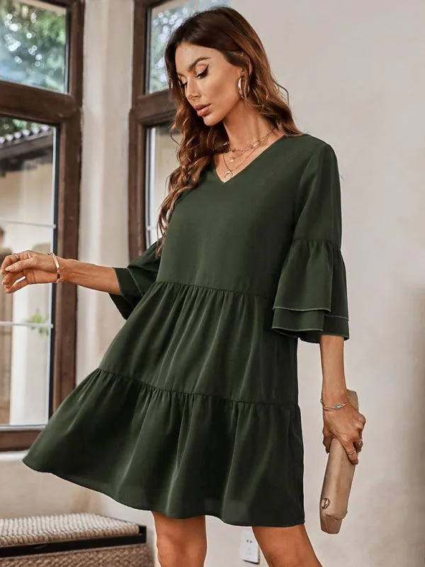 Effortlessly Elegant V-Neck Loose-Fit Dress for Every Occasion