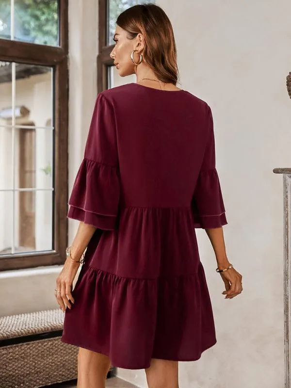 Effortlessly Elegant V-Neck Loose-Fit Dress for Every Occasion