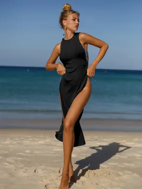 Elegant Black Sleeveless Kimono Cover-Up